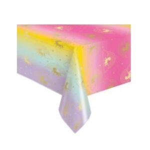 321 Party! Foil Gold Rainbow Unicorn Party Plastic Tablecloth 54" x 84"